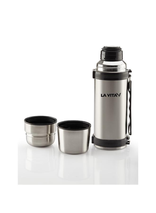 LA VITA Stainless Steel Thermos with Handle & Cup Lid -Silver - Image 2