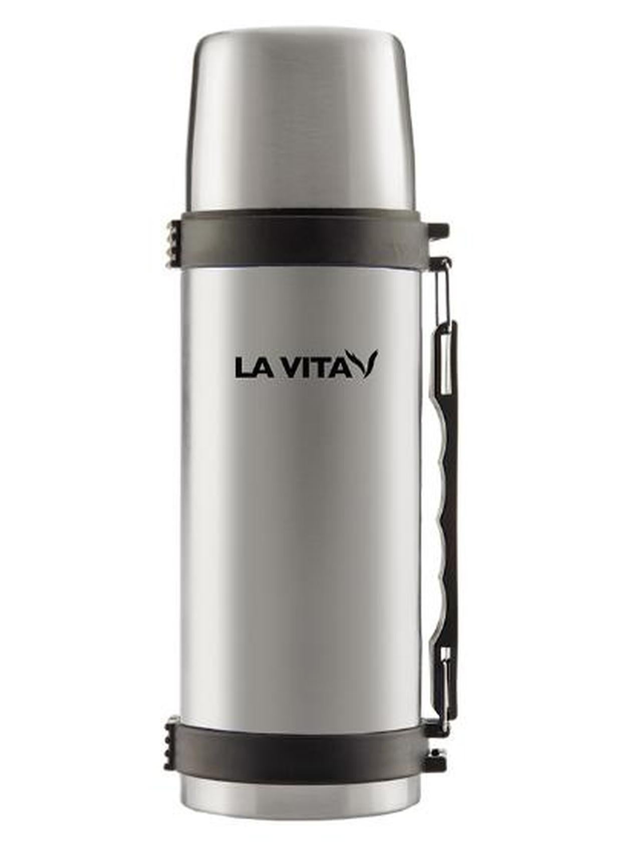 Stainless Steel Thermos with Handle & Cup Lid -Silver