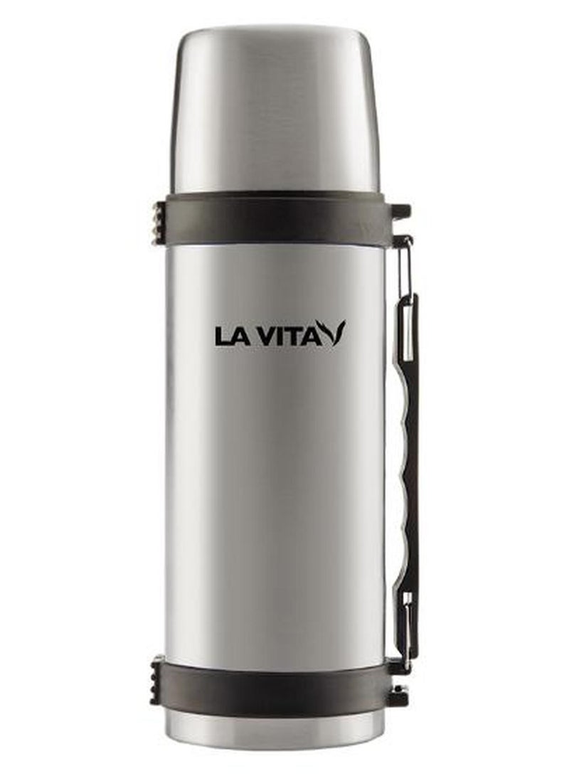 LA VITA Stainless Steel Thermos with Handle & Cup Lid -Silver - Image 1