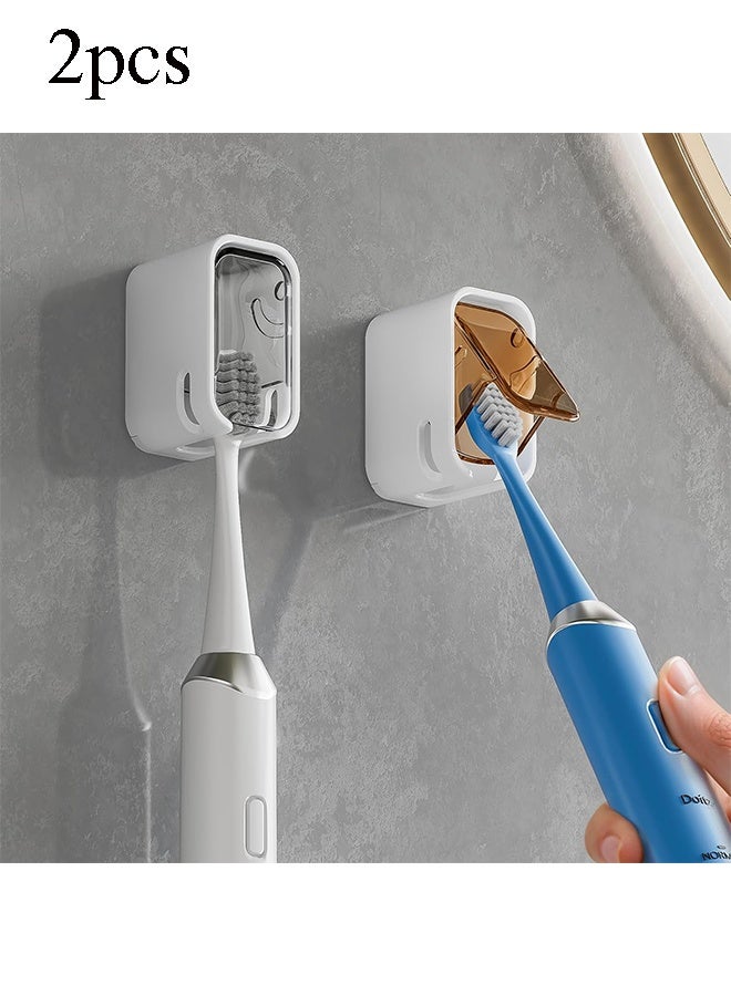 YJ Toothbrush Holders for BathroomInnovation Single Slot Design. 2PCS Toothbrush Holder Wall Mounted with Cover for Shower, Single Toothbrush Dispenser Storage Organizer for Family & Travel - Image 1