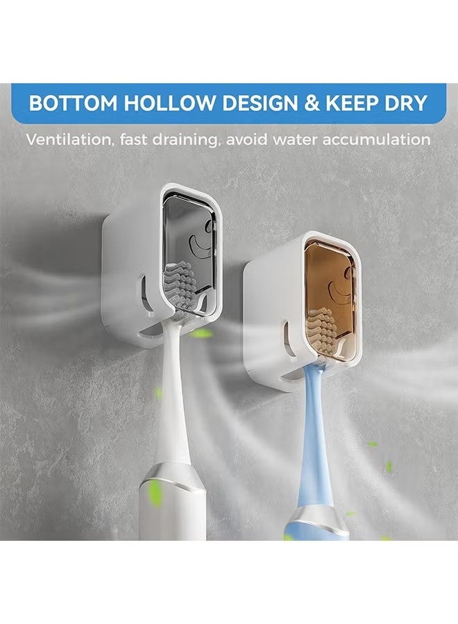 YJ Toothbrush Holders for BathroomInnovation Single Slot Design. 2PCS Toothbrush Holder Wall Mounted with Cover for Shower, Single Toothbrush Dispenser Storage Organizer for Family & Travel - Image 2