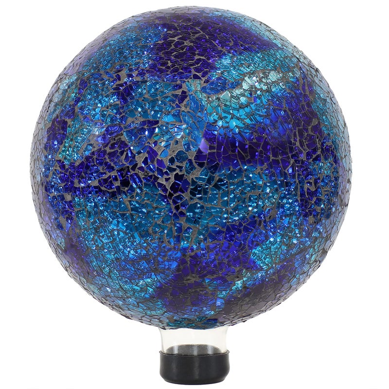 Sunnydaze 10inch Gazing Ball for Garden  Crackled Glass Mosaic Gazing Globe for Outside  Deep Ocean Swirl Mosaic