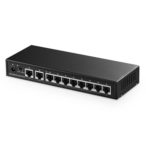 Binardat 10 Port Gigabit Ethernet Switch, 8 Ports 100/1000Mbps, 2 Gigabit Uplink, Support Vlan, Metal Case Unmanaged Plug and Play - Image 1