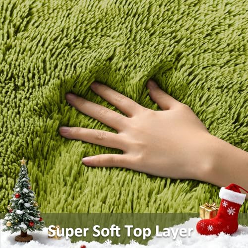 Ophanie Green Rug Grass Area Rugs for Bedroom 4x6 Shag Fluffy Carpet Fuzzy Furry Plush Soft Cute Kids Baby Girls Shaggy Bedside Indoor Floor Carpets for Teen Dorm Home Decor Aesthetic Nursery - Image 3