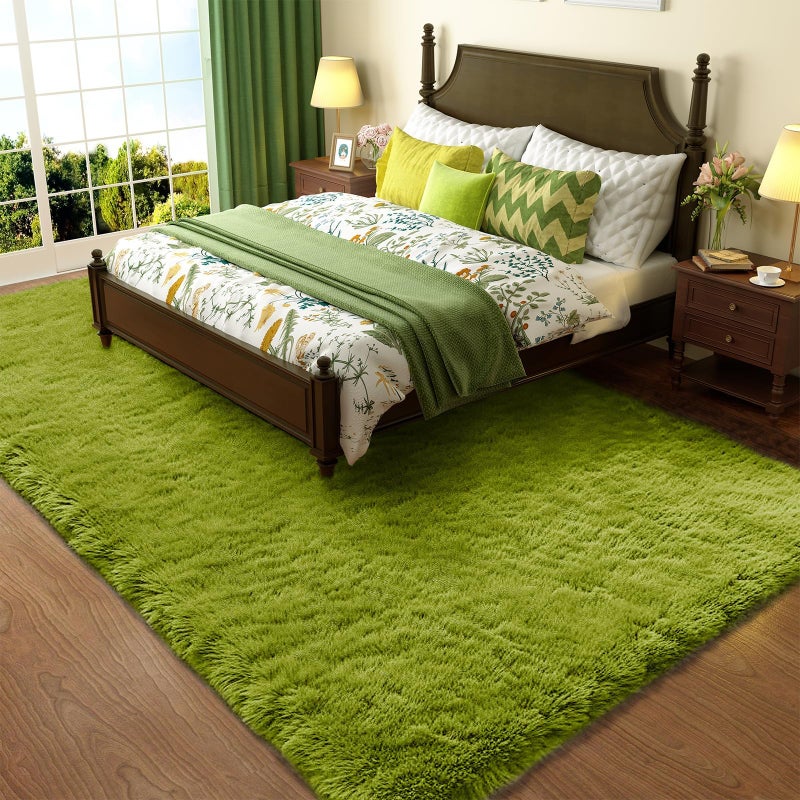 Ophanie Green Rug Grass Area Rugs for Bedroom 4x6 Shag Fluffy Carpet Fuzzy Furry Plush Soft Cute Kids Baby Girls Shaggy Bedside Indoor Floor Carpets for Teen Dorm Home Decor Aesthetic Nursery - Image 2
