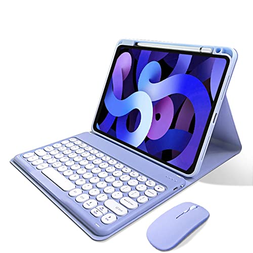 kaitesi Keyboard Case Mouse for iPad Air 11" (M3/M2)/ Air 5th/ 4th Generation 10.9"/ iPad Pro 11 4th/3rd/2nd/1st Gen Cute Round Keys Detachable Keyboard (Purple) - Image 1