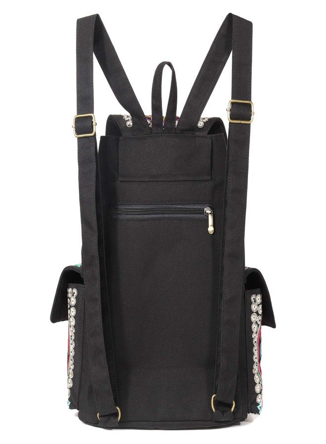 SIlkarea Vintage Embroidered Backpack Purse for Women Handbag Canvas Shoulder Bag Ethnic Boho Travel Backpack (Black S2) - Image 3