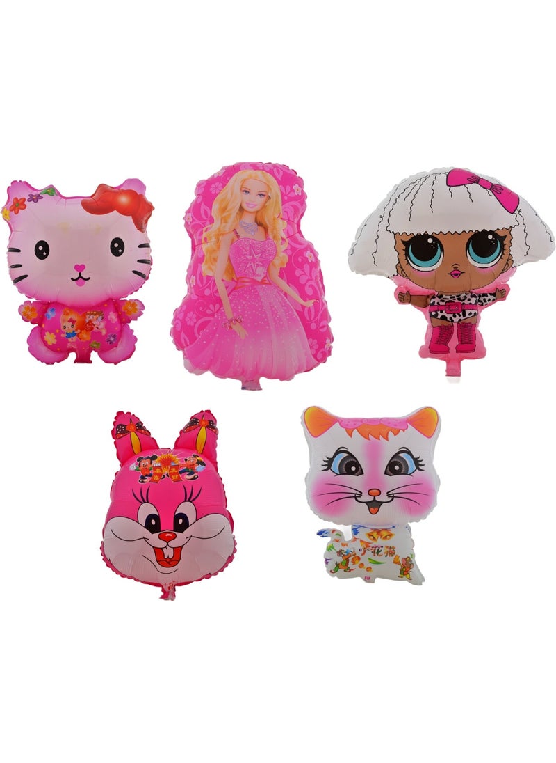 Hit Dükkan Hit Shop Big Size 5 Pieces Colorful Party, Birthday Decorations Foil Balloon (Helium) For Girls Set1 