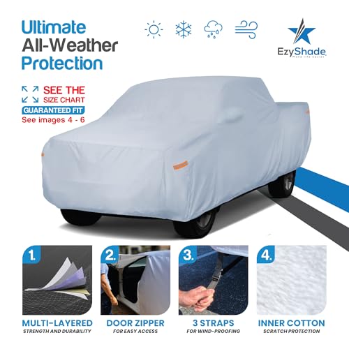 EzyShade 10-Layer Truck Cover Waterproof All Weather. See Vehicle Size-Chart for Accurate Fit. Full Outdoor Pickup Truck Covers for Silverado F150 RAM 1500. Sun Wind Rain. Size T4 (See SizeChart) - Image 2
