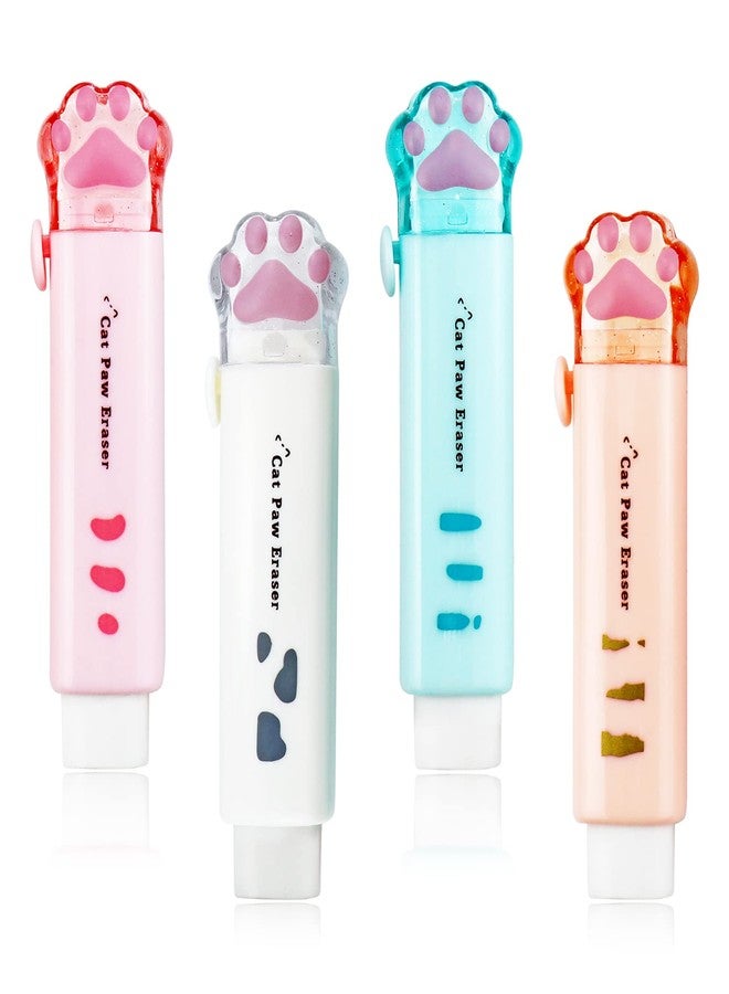 YETOOME 4 Pcs Cat Paw Shaped Retractable Erasers Cute Push Pull Rubber Eraser for Students Writing Office School Supplies - Image 1