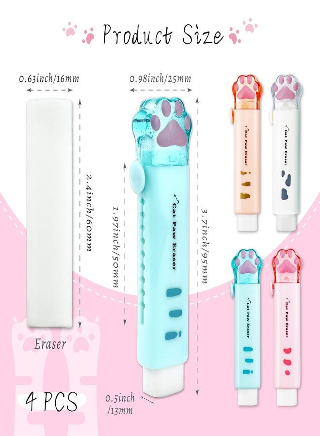 YETOOME 4 Pcs Cat Paw Shaped Retractable Erasers Cute Push Pull Rubber Eraser for Students Writing Office School Supplies - Image 2