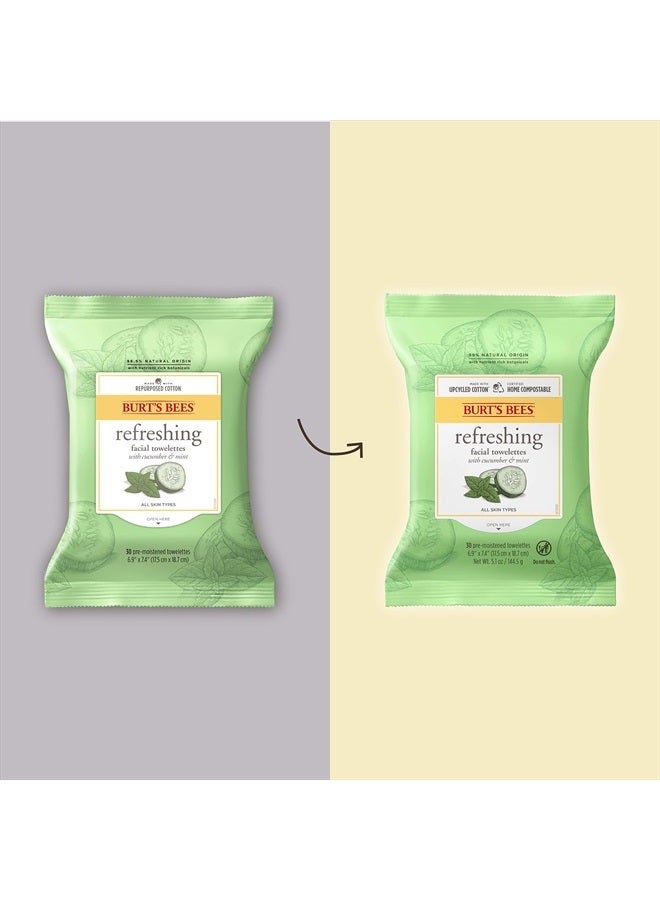 Burt's Bees مناديل الوجه، مزيل مكياج، مناديل تنظيف الوجه للبشرة الحساسة، مرطبة بالخيار والنعناع، 30 قطعة (عبوة من 3) - قد يختلف التغليف - Image 2