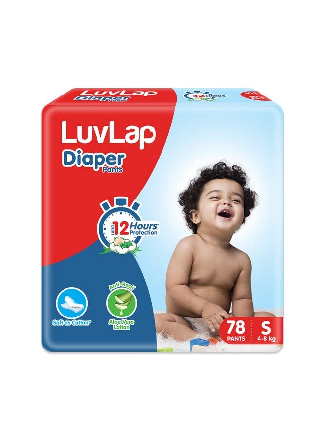Luvlap Pant Style Baby Diapers, Small (S), 78 Count, For Babies Of Upto 4-8Kg With Aloe Vera Lotion For Rash Protection, With Upto 12Hr Protection, Diapers