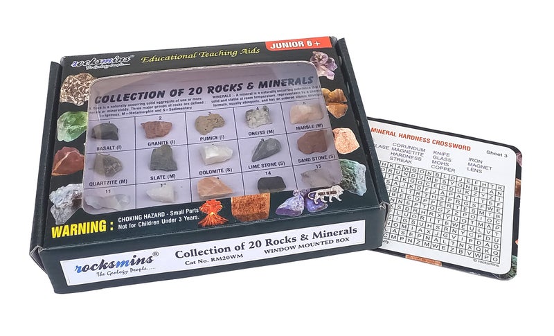 Rocksmins RM20PT Rocks & Minerals Collection Set of 20 Specimen (10 Rocks + 10 Minerals) Rock and Mineral - Image 1