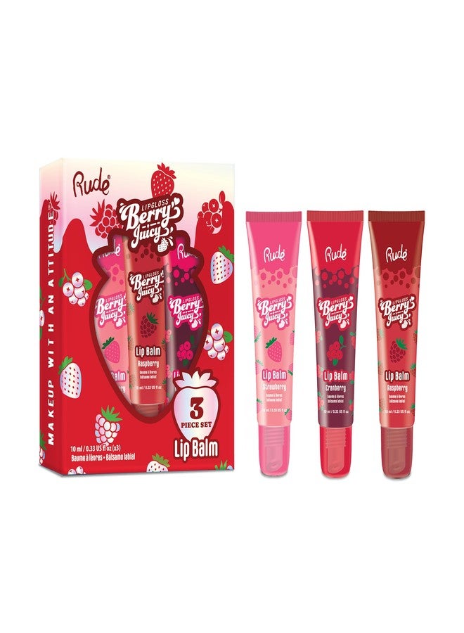 Rude Cosmetics Berry Juicy Lip Balm Trio Set - Tinted & Moisturizing Lip Treatment with Shea Butter & Jojoba Oil - Hydrating, Vegan & Cruelty-Free 3-Piece Value Pack (Strawberry/Raspberry/Cranberry - Image 2