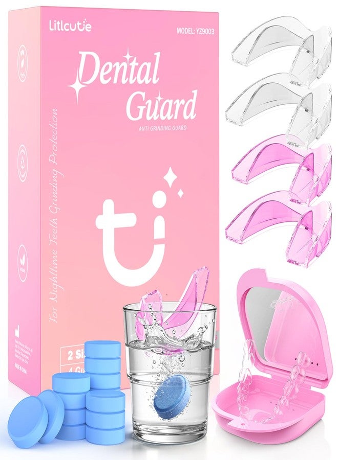 Litlcutie Anti Grinding Guard, Mouth Guard for Grinding Teeth at Night, Night Guards for Teeth Grinding for Adults, Pink + Clear, 2 Size (4 Pack, Guard Cases with 5X Magnifier - Image 1