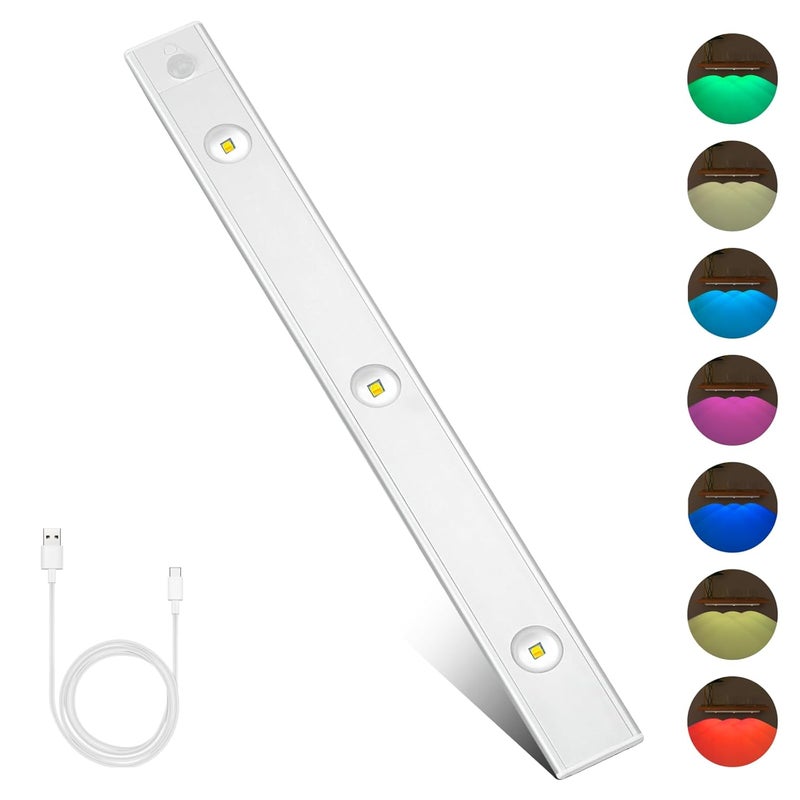MERTTURM ضوء خزانة بحساس حركة MERTTURM مع 7 ألوان قابل لإعادة الشحن لاسلكيًا وقابل للتعتيم LED RGB شريط ضوئي رومانسي لأجواء العائلة تثبيت مغناطيسي للمنزل خزانة الملابس - Image 1