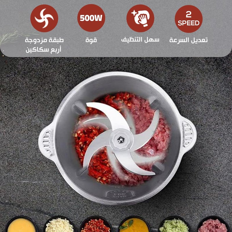 Meat Grinder 500W - Electric Food Chopper, 2 Speed Kitchen Food Processor with Stainless Steel Blades for Meat, Vegetables and Fruit, EL-535 (5L) - Image 2