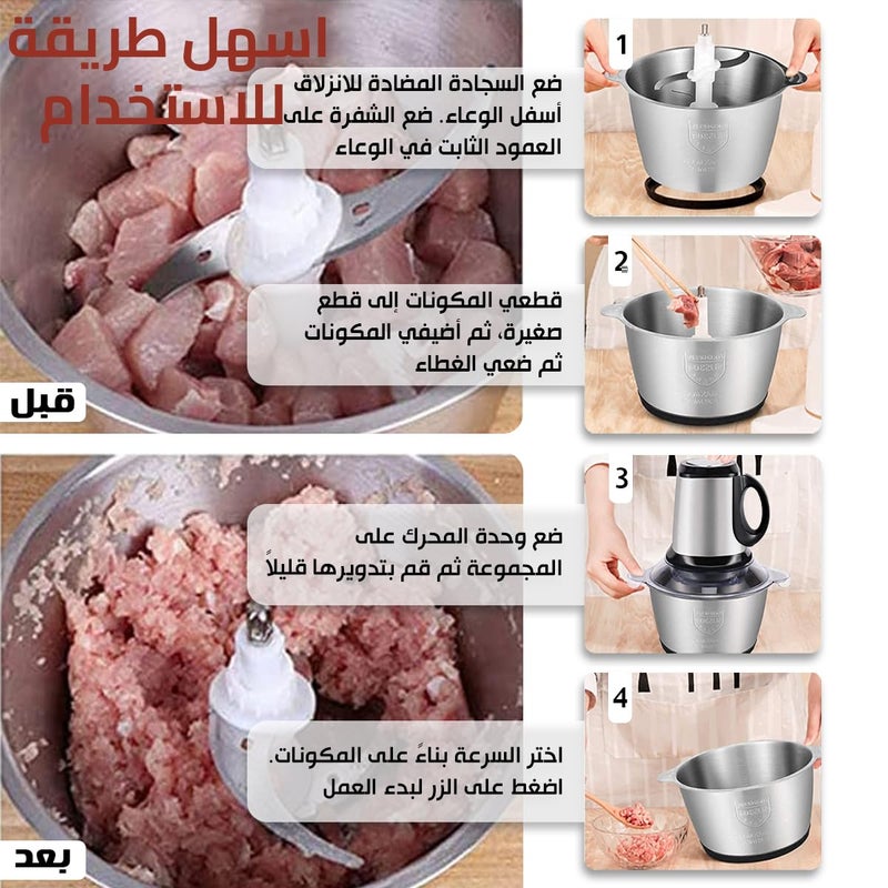 Meat Grinder 500W - Electric Food Chopper, 2 Speed Kitchen Food Processor with Stainless Steel Blades for Meat, Vegetables and Fruit, EL-535 (5L) - Image 5