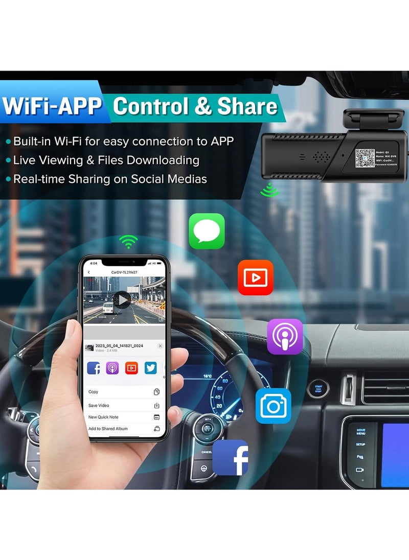 Generic - Dash Cam with 64G Card, WiFi 2K Dash Camera for Cars, Mini Car Camera, Dash Cam Front, 160° Wide Angle, Night Vision, Loop Recording, 24H Parking Monitor, Support 128GB Max - Image 1