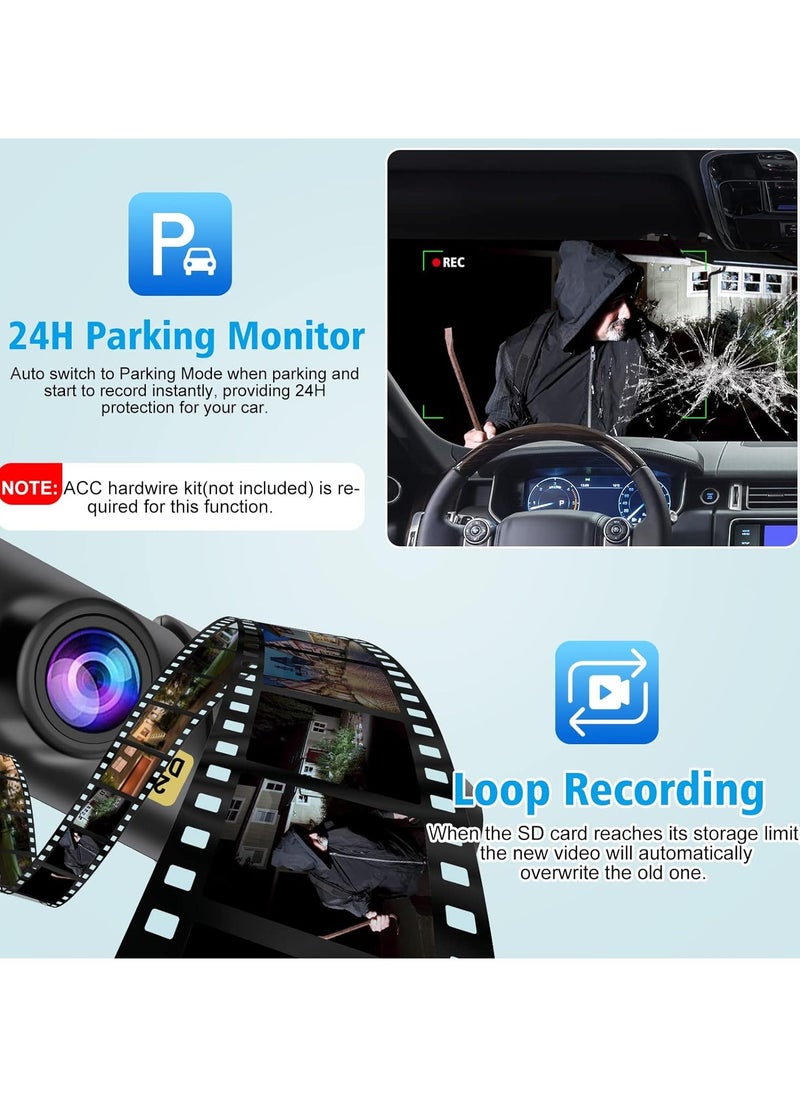 Generic - Dash Cam with 64G Card, WiFi 2K Dash Camera for Cars, Mini Car Camera, Dash Cam Front, 160° Wide Angle, Night Vision, Loop Recording, 24H Parking Monitor, Support 128GB Max - Image 1