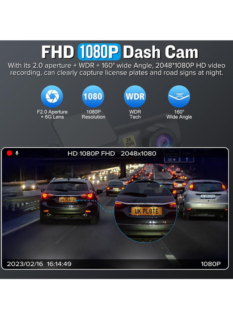 Generic - Dash Cam with 64G Card, WiFi 2K Dash Camera for Cars, Mini Car Camera, Dash Cam Front, 160° Wide Angle, Night Vision, Loop Recording, 24H Parking Monitor, Support 128GB Max - Image 1