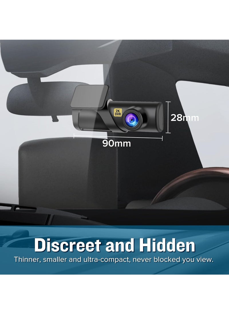 Generic - Dash Cam with 64G Card, WiFi 2K Dash Camera for Cars, Mini Car Camera, Dash Cam Front, 160° Wide Angle, Night Vision, Loop Recording, 24H Parking Monitor, Support 128GB Max - Image 1