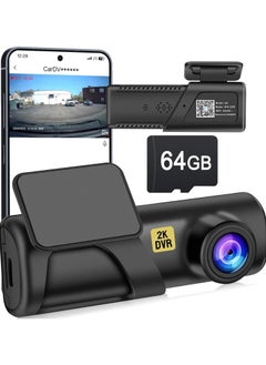 Dash Cam with 64G Card, WiFi 2K Dash Camera for Cars, Mini Car Camera, Dash Cam Front, 160° Wide Angle, Night Vision, Loop Recording, 24H Parking Monitor, Support 128GB Max