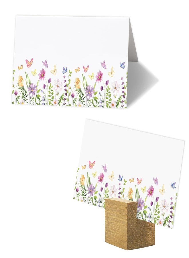 Whaline 100Pcs Floral Place Cards 3.5 x 2 Inch Wildflower Butterfly Tented Cards Seating Cards Blank Table Name Signs for Wedding Holiday Buffet Party Table Setting Supplies - Image 1