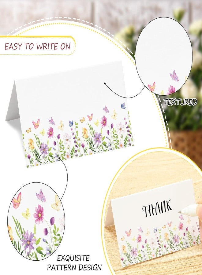 Whaline 100Pcs Floral Place Cards 3.5 x 2 Inch Wildflower Butterfly Tented Cards Seating Cards Blank Table Name Signs for Wedding Holiday Buffet Party Table Setting Supplies - Image 3