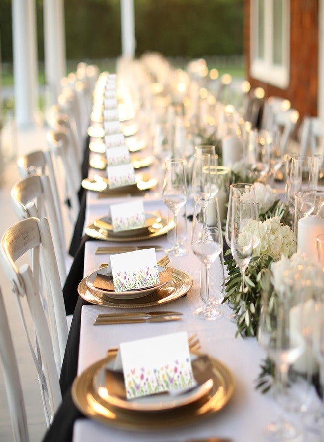 Whaline 100Pcs Floral Place Cards 3.5 x 2 Inch Wildflower Butterfly Tented Cards Seating Cards Blank Table Name Signs for Wedding Holiday Buffet Party Table Setting Supplies - Image 5