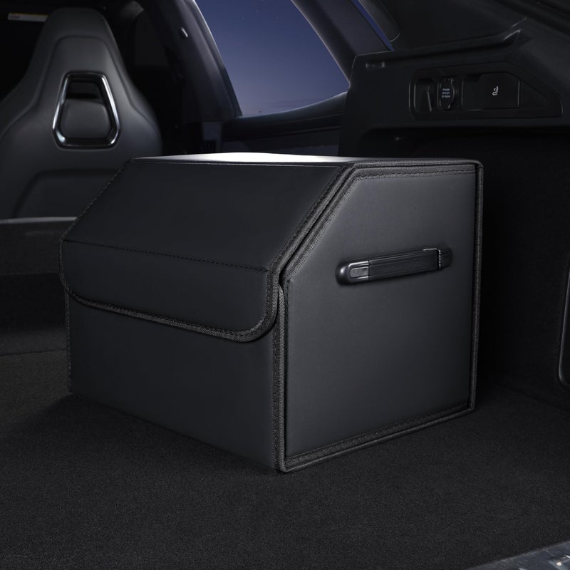 POKSRI Trunk Organizer,car organizers and storage,black Leather Storage Box with lid,Fiberboard,Collapsible,15''L x 13''W x 12.4''H,2K inchesÂ³(size A) - Image 1