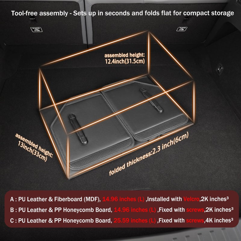 POKSRI Trunk Organizer,car organizers and storage,black Leather Storage Box with lid,Fiberboard,Collapsible,15''L x 13''W x 12.4''H,2K inchesÂ³(size A) - Image 2