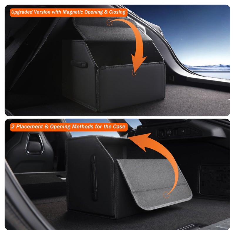 POKSRI Trunk Organizer,car organizers and storage,black Leather Storage Box with lid,Fiberboard,Collapsible,15''L x 13''W x 12.4''H,2K inchesÂ³(size A) - Image 3