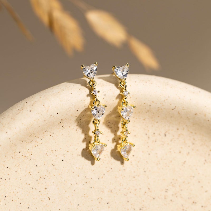 VRIUA Dangle Earrings for Women - 14K Gold Plated Heart Drop Earrings Cute Bridal Long Wedding Earring Hypoallergenic Jewelry Valentine's Day Gift for Her - Image 4