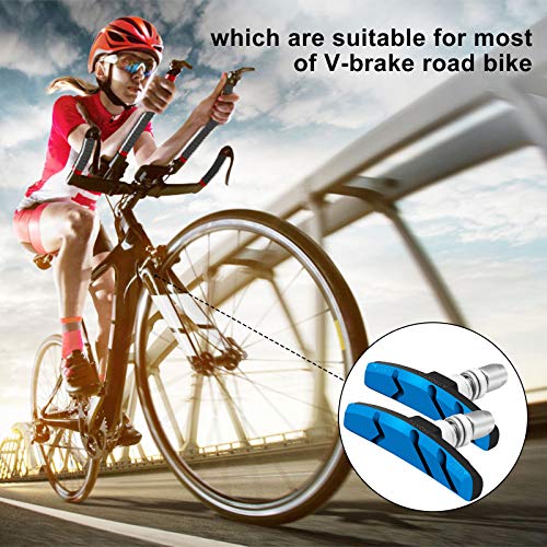 Alritz Bike Brake Pads Set, 6 PCS Road Mountain Bicycle V-Brake Blocks Shoes with Hex Nut and Shims, No Noise No Skid, 70mm, for Front and Back Wheel (Blue) - Image 5