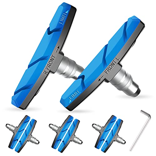 Alritz Bike Brake Pads Set, 6 PCS Road Mountain Bicycle V-Brake Blocks Shoes with Hex Nut and Shims, No Noise No Skid, 70mm, for Front and Back Wheel (Blue) - Image 1