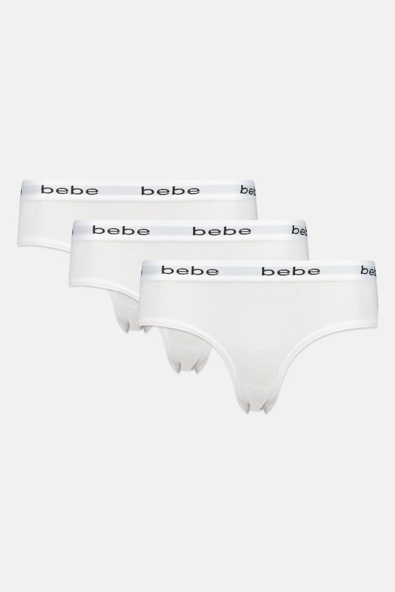 bebe Women 3Pcs Brand Logo Bikini Panties, White - Image 4