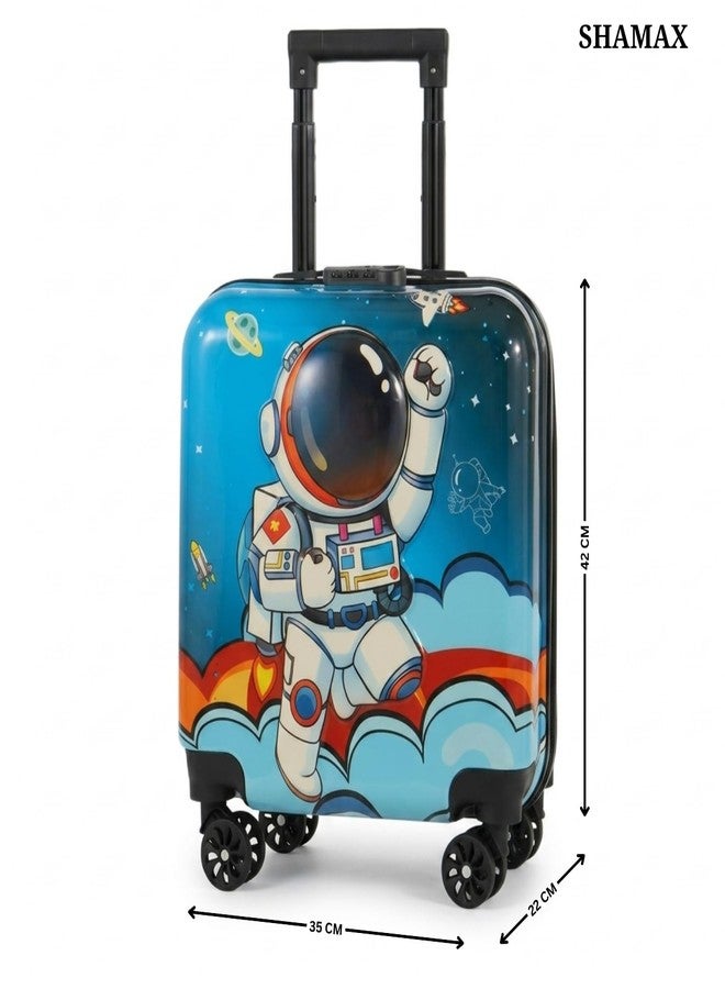 Shamax® Kids Luggage Hard Shell Trolley Bag with Spinner Wheels | Lightweight Suitcase for Girls Travel & School Trips Cabin Luggage, 360° Wheels & Adjustable Handle (Blue) (Kid/Luggage/Astronaut) - Image 2