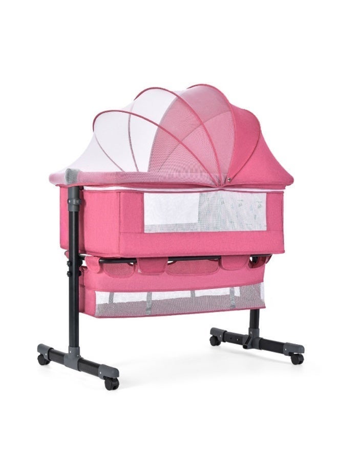 متجر ان زون سرير أطفال حديث الولادة من بيبي زون قابل لتعديل الارتفاع مع مسند رأس قابل للتعديل، جانبي قابل للفتح، شبكة ناموسية قابلة للفصل، ورف سفلي ومرتبة ناعمة بعجلات دوارة 360 درجة، للرضع حديثي الولادة-زهري - Image 2