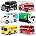 Playkidiz Toy Cars for Toddlers 6Pcs Pull Back Cars Toys with Light and Sounds City and emergency vehicles set Including Police Car Fire Truck Ambulance School bus Tour Bus Garbage Truck - Image 4