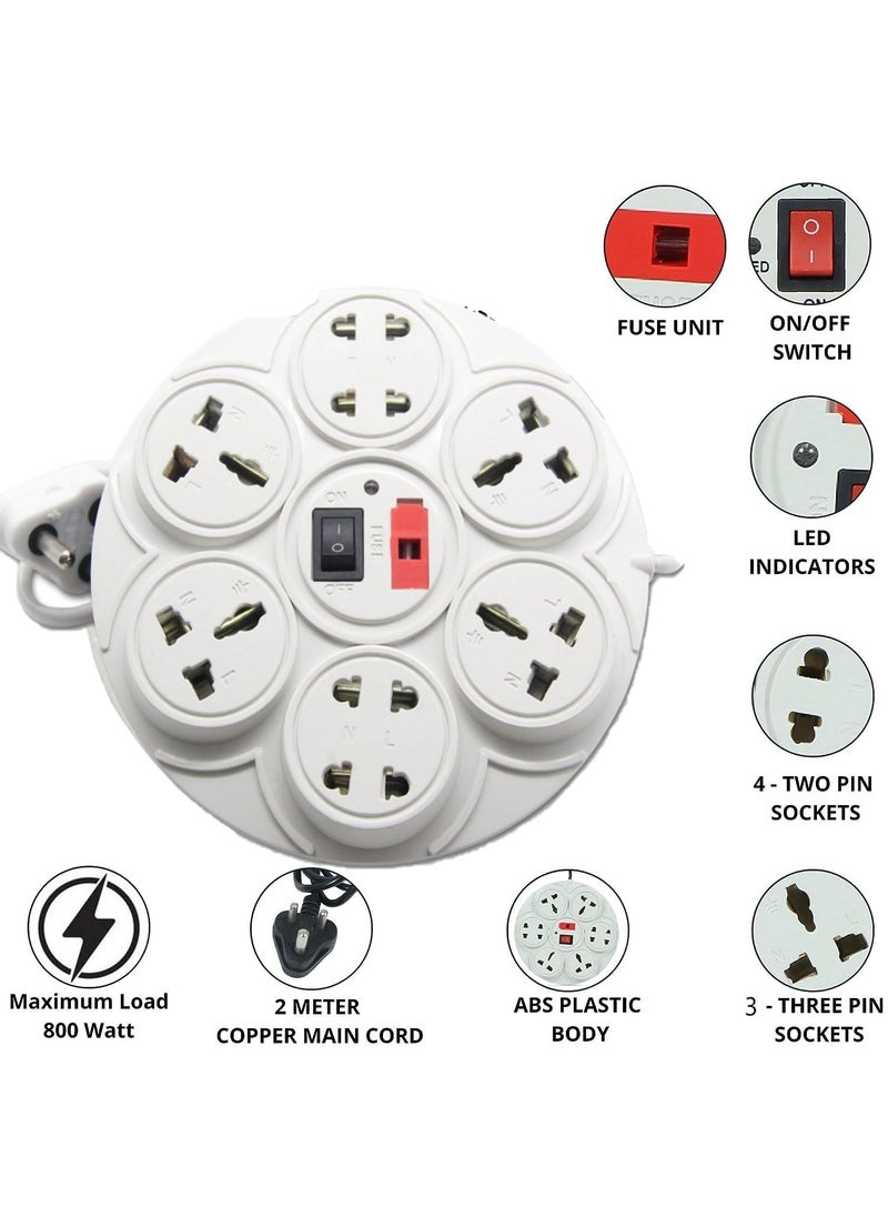 Kaltron Kaltron ABS Plastic 8 Socket Round Extension Board Copper Rubber Wire Pack of 2 White 2 Meter  - Image 3