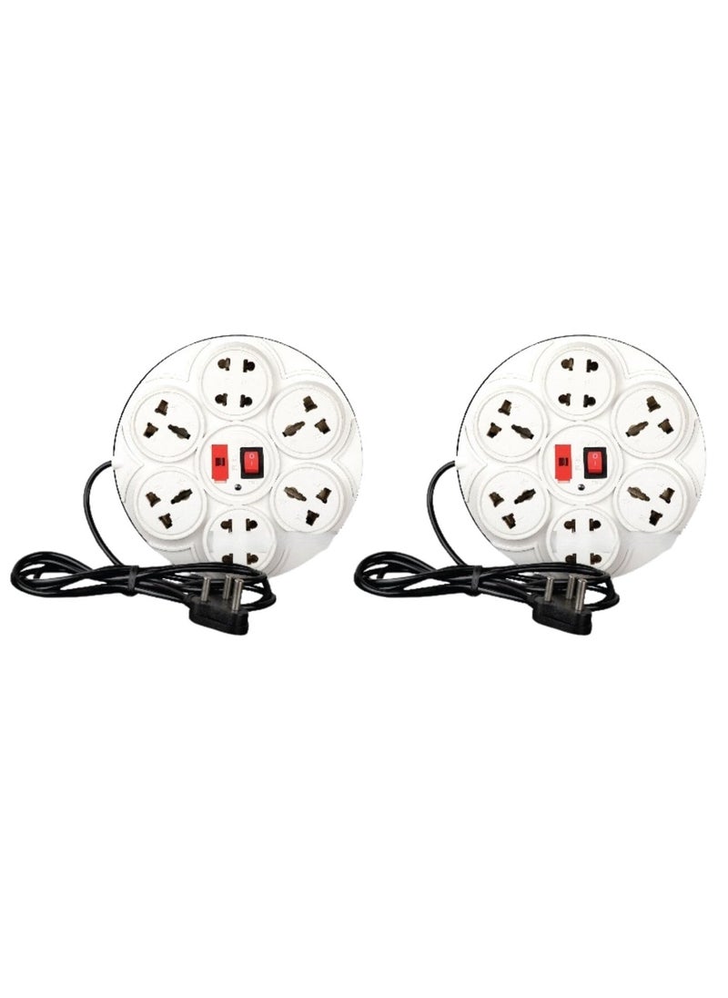 Kaltron Kaltron ABS Plastic 8 Socket Round Extension Board Copper Rubber Wire Pack of 2 White 2 Meter  - Image 1