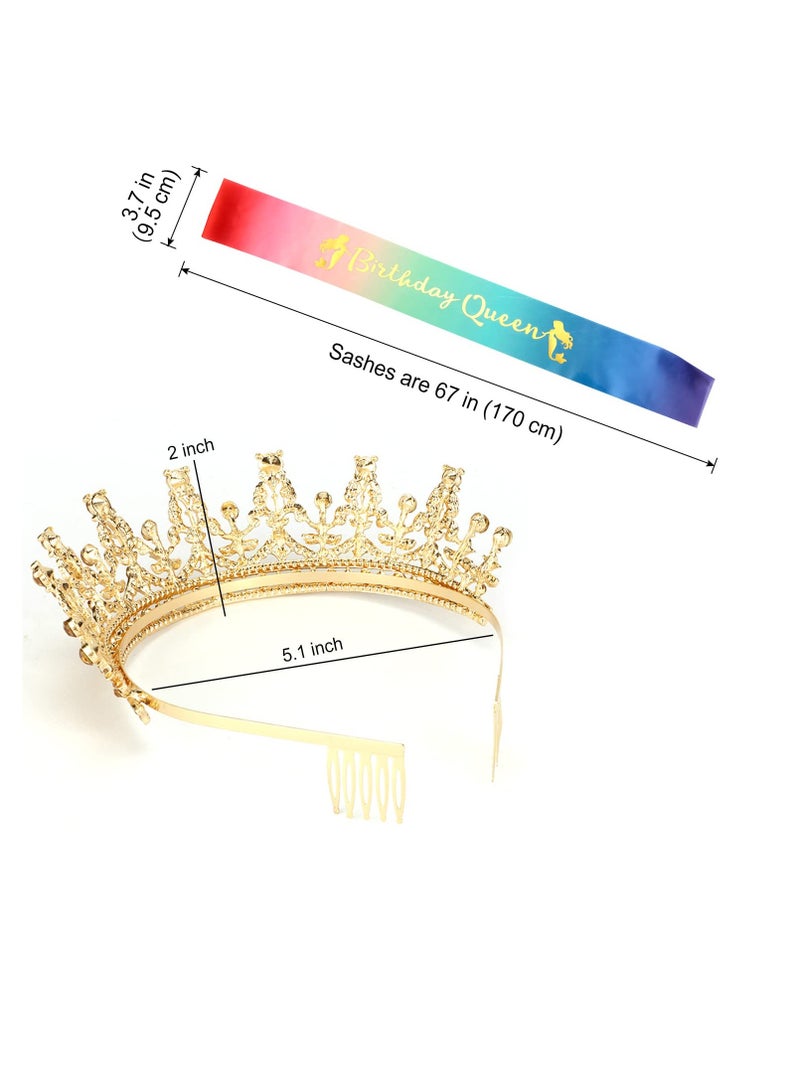 Zikra Birthday Tiara and Crown for Women Rhinestone Tiara and Sash Happy Birthday Hair Accessories Glitter Princess Sashes Crystal Crown for Girls - Image 4