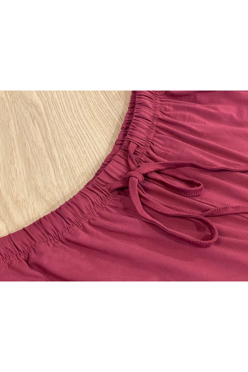 SOLOBUY Pyjamas Set Jersy Women's Long-Sleeved, Elastic Waist, Collar Round, Pants, Color Red - Image 4