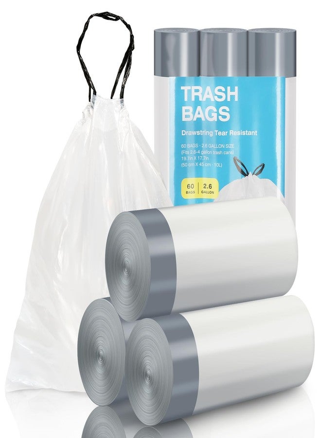 ELPHECO 2.6 Gallon Trash Bags 60 Counts - For 2.5-4 Gallon Trash Cans, Strong Drawstring Garbage Bags, Clear Leakage-Free Trash Bag, Tear free Garbage Bags, 60 Count / 3 Rolls - Image 1