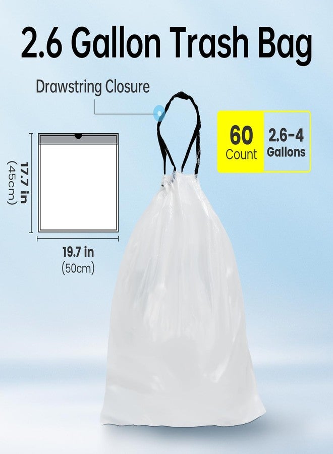ELPHECO 2.6 Gallon Trash Bags 60 Counts - For 2.5-4 Gallon Trash Cans, Strong Drawstring Garbage Bags, Clear Leakage-Free Trash Bag, Tear free Garbage Bags, 60 Count / 3 Rolls - Image 2