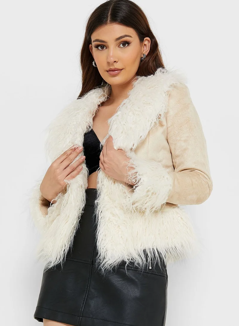 GLAMOROUS Fur Detail Knitted Coat
