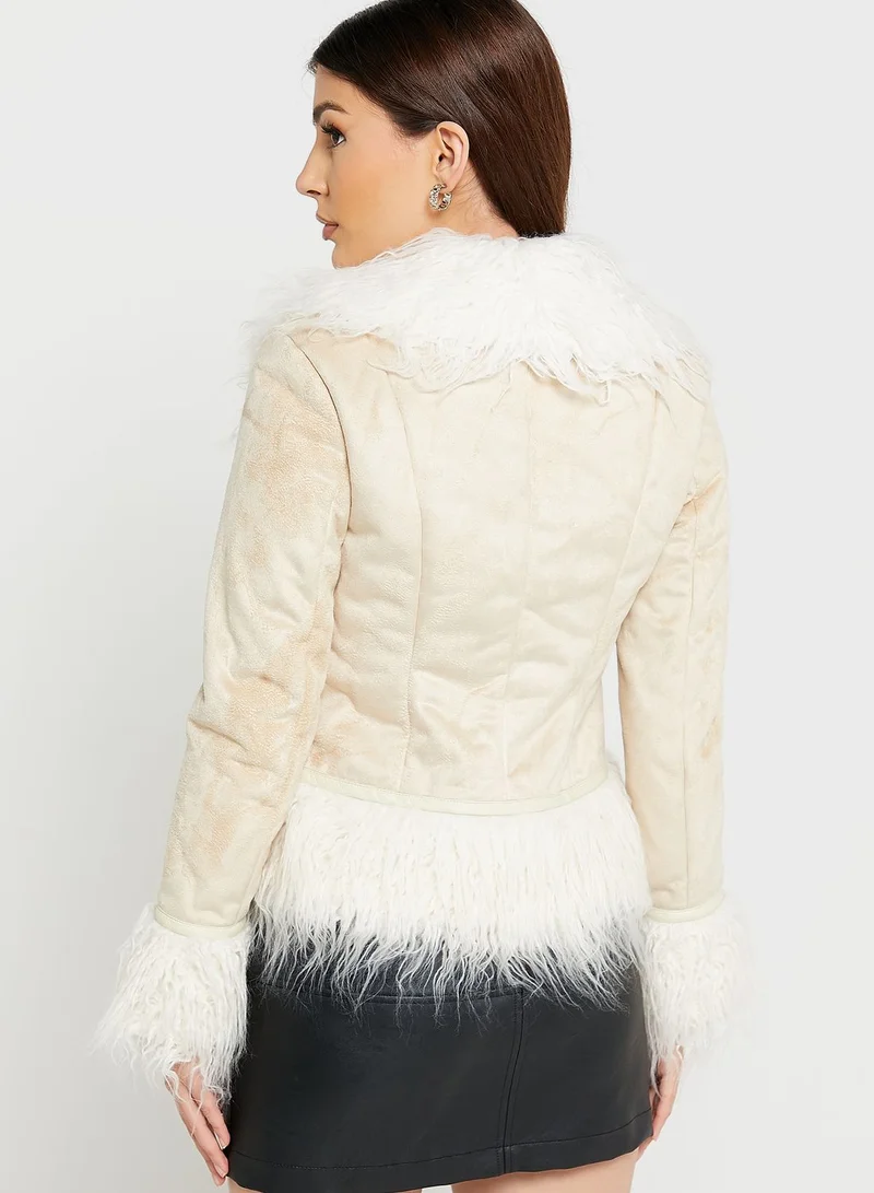 GLAMOROUS Fur Detail Knitted Coat