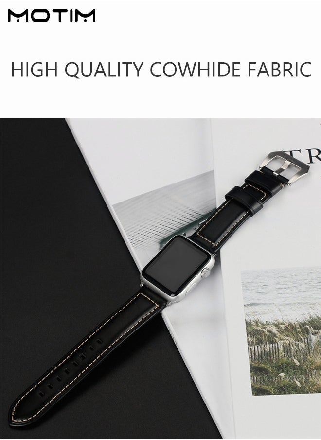 Motim - Leather Apple Watch Band 38mm 40mm 41mm S/M, Genuine Leather Wristband Replacement Strap for iWatch Ultra SE Series 10/9/8/7/6/5/4/3/2/1/Ultra 2 - Image 1